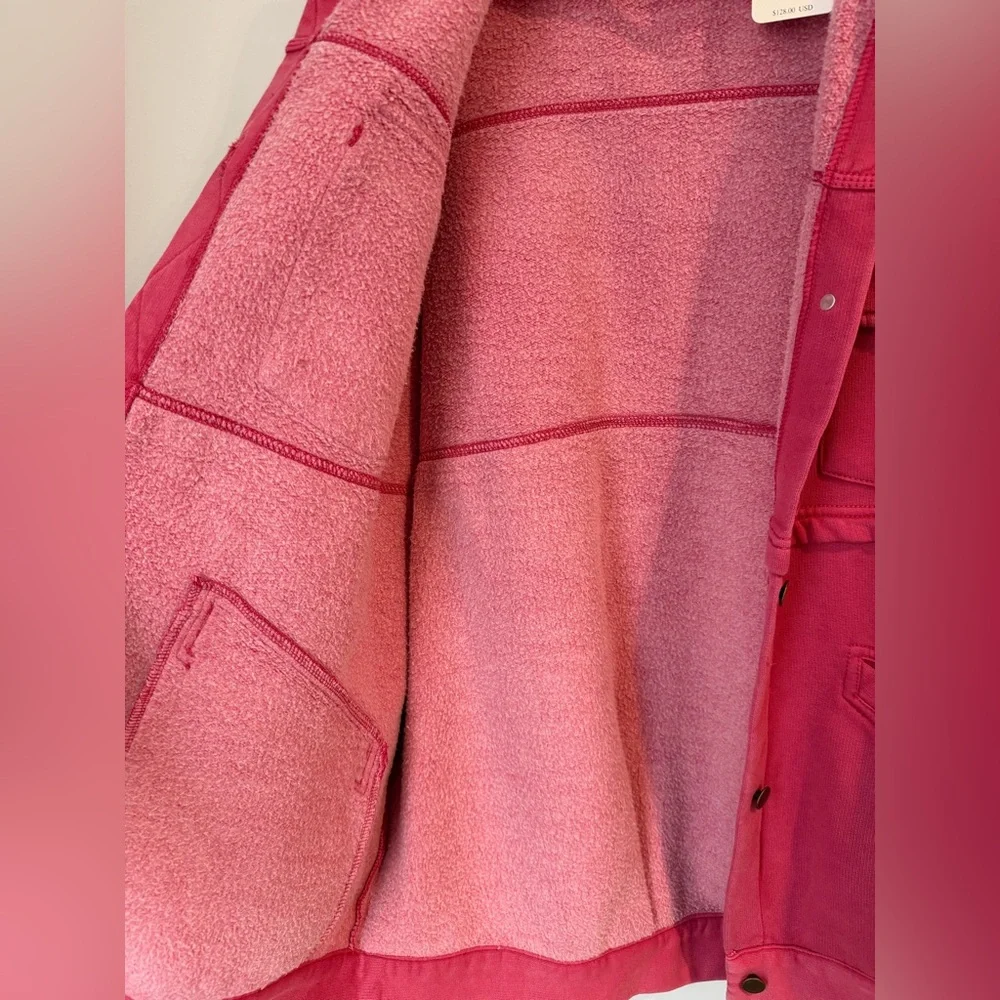 FREE PEOPLE We The Free Dawson Chore Jacket OVERSIZED Pink Painted Roses  XS/S/M